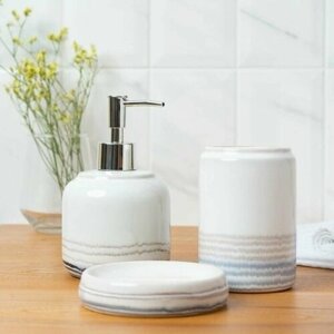 Набор аксессуаров для ванной комнаты Жаклин, 3 предмета (мыльница, дозатор для мыла, стакан), цвет белый