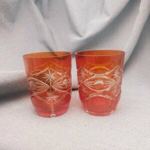 Набор из 2 стаканов, алмазная грань, марганцевое стекло, СССР, 1970-1990 гг.