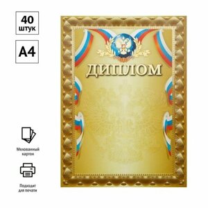 Набор из 40 шт. Диплом, А4, Мировые Тетради, мелованный картон, тиснение фольгой, золотой