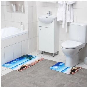 Набор ковриков для ванной и туалета Доляна «Пляж с ракушками», 2 шт: 4050, 5080 см