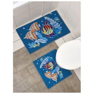Набор ковриков для ванной и туалета Доляна «Подводный мир», 2 шт, 4548 см, 5878 см