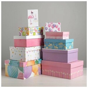 Набор подарочных коробок 10 в 1 Happy Birthday, 32,5 х 20 х 12,5 - 12 х 7 х 4 см / Подарок
