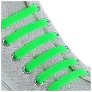 Набор шнурков для обуви, 6 шт, силиконовые, плоские, 13 мм, 9 см, цвет салатовый неоновый