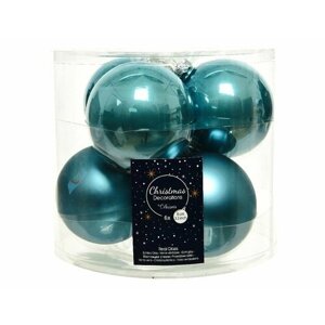 Набор стеклянных шаров эмалевых и матовых, цвет: голубой туман, 80 мм, упаковка 6 шт, Kaemingk (Decoris)