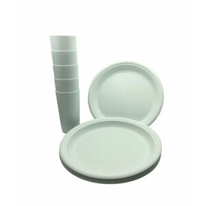 Набор тарелок пластиковых d 25 см, набор стаканов 400 мл, по 5 шт, цвет белый