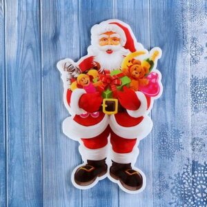 Наклейка на стекло "Дед Мороз с игрушками" 11х17.5 см, красный