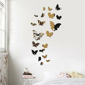 Наклейки интерьерные "Бабочки", зеркальные, декор на стену, набор 20 шт (комплект из 5 шт)
