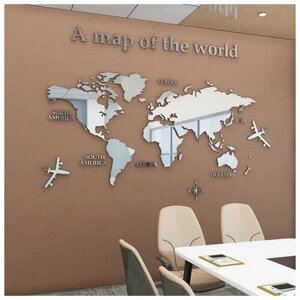 Наклейки интерьерные "Карта мира", зеркальные, декор на стену, панно 100 х 180 см