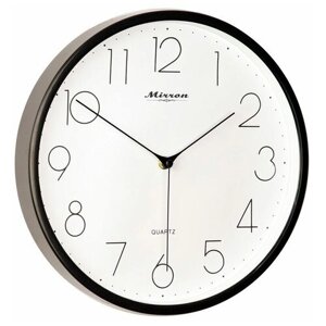 Настенные кварцевые часы MIRRON P3218A ЧБ/Большие круглые часы/31 см/Минималистичные часы/Чёрный цвет корпуса/Белый (светлый) циферблат/Бесшумный плавный механизм