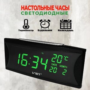 Настольные часы электронные / Будильник /Термометр / Дата / Календарь / VST-719W/ зелёные цифры
