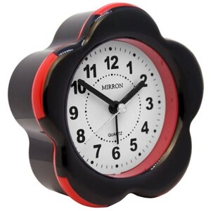 Настольный будильник в форме цветка MIRRON 3303 ЧКР/Часы в спальню/Часы для детской/Будильник цветок/Чёрно-красный цвет