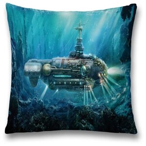 Наволочка декоративная на молнии, чехол на подушку JoyArty "Подводная субмарина" 45х45 см
