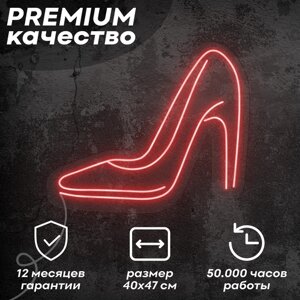 Неоновая вывеска / светильник 'Каблук'красный, 40х47 см, неон 6 мм, пульт ДУ