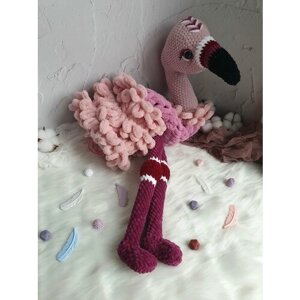 Новогодний мешочек для сладкого подарка. Мягкая плюшевая игрушка-пижамница фламинго, розовый, бордовый. Мешочек для хранения детской пижамы