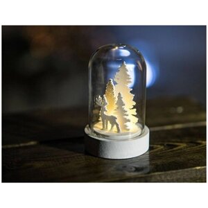 Новогодний светильник мини-колба "Лесной домик", стекло, дерево, тёплый белый LED-огонь, 5.5х5.5х9 см, батарейки, Peha Magic