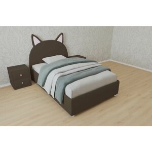 Односпальная кровать Китти 80x200 основание металлическое с ламелями велюр коричневый ножки 5 см