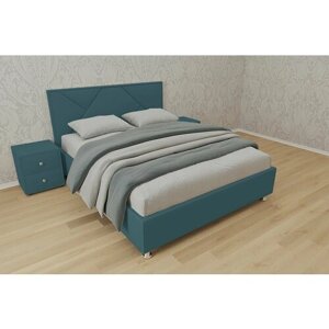 Односпальная кровать Линда 90x200 основание металлическое с ламелями велюр бирюзовый ножки 5 см