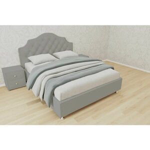 Односпальная кровать Мария с кареткой 80x200 основание металлическое с ламелями велюр серый ножки 5 см