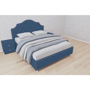 Односпальная кровать Мария с кареткой 90x200 с подъемным механизмом и с коробом для белья велюр синий ножки 5 см