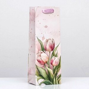 Пакет ламинированный под бутылку "Тюльпаны",13 x 36 x 10 см