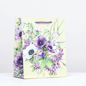 Пакет подарочный "Фиолетовый букет", 18 х 22,3 х 10 см