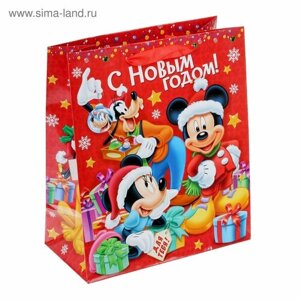 Пакет подарочный ламинированный «С Новым Годом! Микки Маус и его друзья, 23 х 27 х 8 см