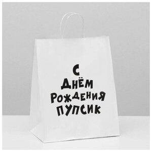 Пакет подарочный с приколами, крафт "Пупсик", белый, 24 х 10,5 х 32 см