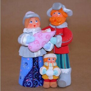 Парочка семья (зима), Ковровская глиняная игрушка, ручная авторская работа