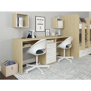 Письменный стол для двоих Есэндвич Лаворо, 180x60х75 см (Пикард/Белый глянец)