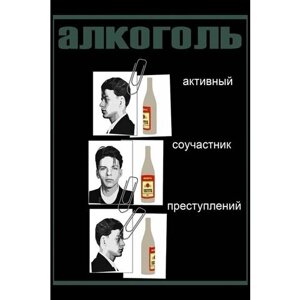 Плакат, постер на бумаге СССР/ Алкоголь-активный соучастник преступлений. Размер 30 х 42 см