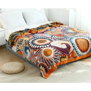 Плед покрывало на кровать из натурального 100% хлопка, летнее муслиновое тонкое одеяло Summer Pattern