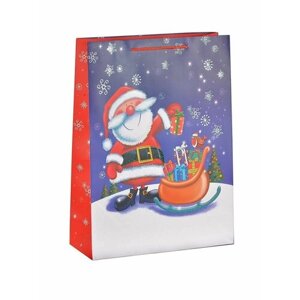 Подарочный пакет, новогодний, 42х31х12см, Дед Мороз с санями, 1 шт.
