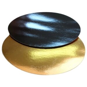 Подложка под торт усиленная 36 см. золото/черная, 3 мм.