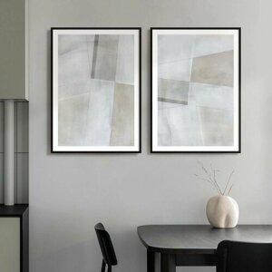 Постер 2 шт 30х40 без рамки "Абстракция в серых тонах" набор картин для интерьера
