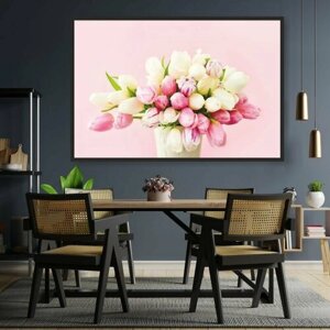 Постер для интерьера Розово-Белый Букет Тюльпанов 90х60 см в тубусе ПолиЦентр