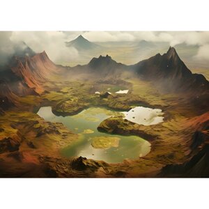Постер -Горные озера вулканов"на холсте/ А1 / в тубусе без рамы