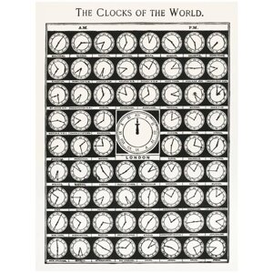 Постер / Плакат / Картина Часы со всего мира 40х50 см в раме