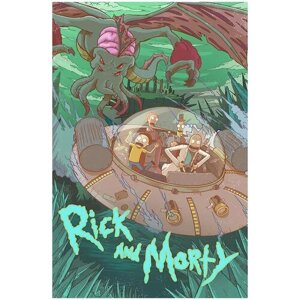Постер / Плакат / Картина Рик и Морти. Летающая тарелка 60х90 см в подарочном тубусе