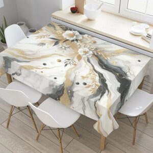 Прямоугольная тканевая скатерть на стол JoyArty с рисунком "Цветы с золотой пыльцой" 145 на 180 см