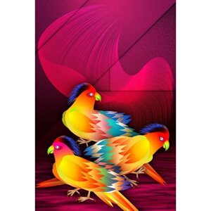 Разноцветные птицы, детская картина постер 20 на 30 см, шнур-подвес в подарок