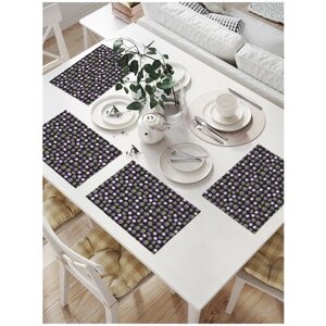 Салфетки на стол для сервировки прямоугольные, плейсмат JoyArty "Баклажаны с цветами", 32x46 см, в комплекте 4шт.