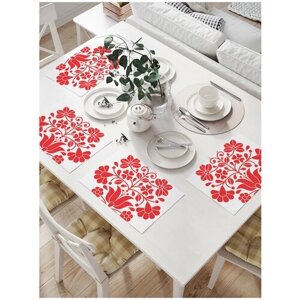 Салфетки на стол для сервировки прямоугольные, плейсмат JoyArty "Венгерские цветочные мотивы", 32x46 см, в комплекте 4шт.