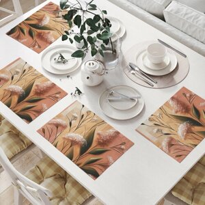 Салфетки на стол для сервировки прямоугольные, плейсмат "Сухоцветы в листьях" JoyArty, 32x46 см, в комплекте 4шт.