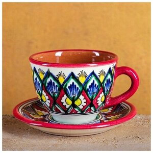 Шафран Чайная пара 0,25л Риштанская керамика, красная