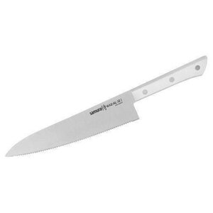 Шеф нож c серрейторным лезвием для нарезки мяса, рыбы, овощей и фруктов / кухонный нож / поварской нож для кухни Samura HARAKIRI 208мм SHR-0086W
