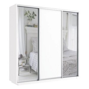 Шкаф купе для одежды, цвет Белый, 240Х180Х60 (ВхШхГ), 3 двери Зеркало/ДСП/Зеркало
