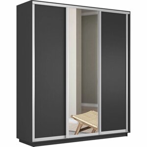 Шкаф купе для одежды цвет Диамант Серый 240х210х60 (ВхШхГ), 3 двери ДСП/Зеркало/ДСП