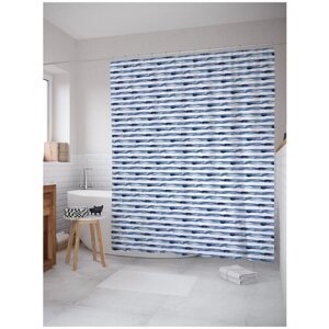 Штора водоотталкивающая для ванной, занавеска в ванную комнату тканевая JoyArty "Завораживающие синие полосы", 180х200 см