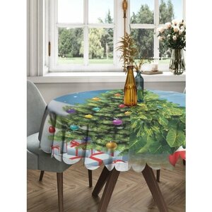 Скатерть круглая тканевая на стол JoyArty с рисунком "Наряженная елка" 150 на 150 см