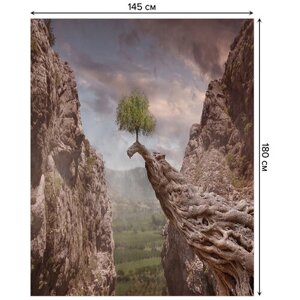 Скатерть прямоугольная JoyArty "Дерево на скале" из сатена, 180x145 см